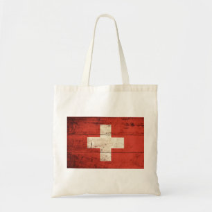 Old Wooden Swiss Flag Tote Bag