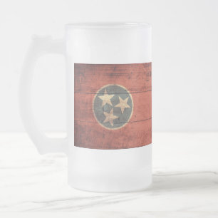 Old Wooden Tennessee Flag Frosted Glass Beer Mug