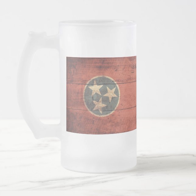 Old Wooden Tennessee Flag Frosted Glass Beer Mug (Left)