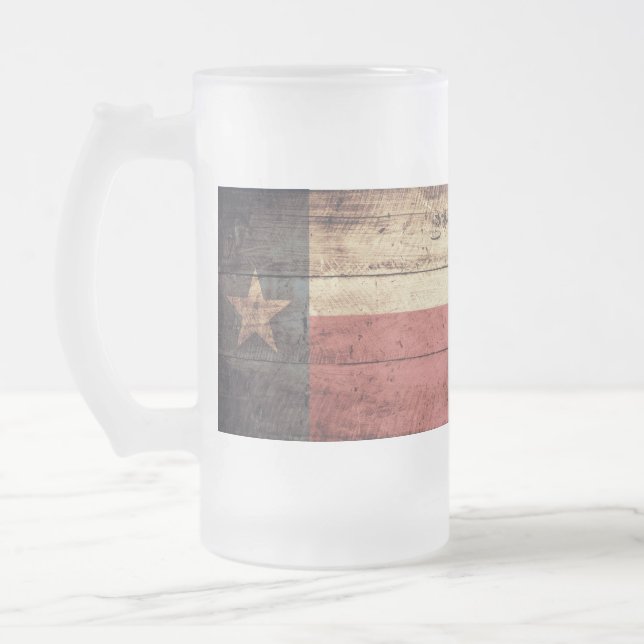 Old Wooden Texas Flag; Frosted Glass Beer Mug (Left)