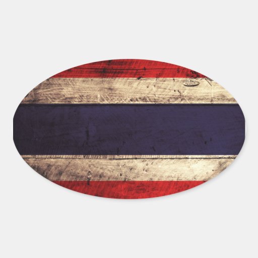 Image of Old Wooden Thailand Flag Oval Sticker
