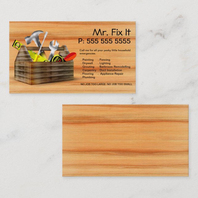 Old Wooden Toolbox Repair Handyman Business Card (Front/Back)