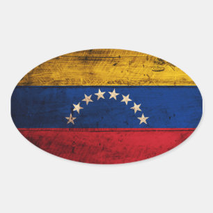 Old Wooden Venezuela Flag Oval Sticker