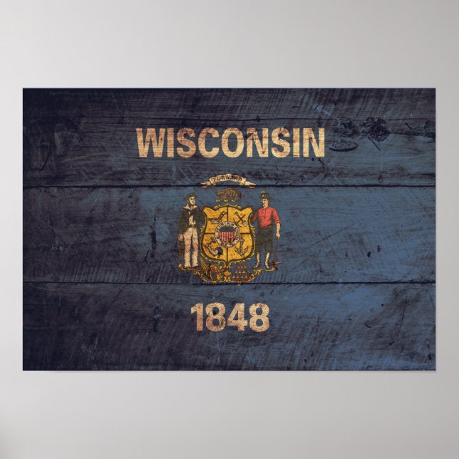 Old Wooden Wisconsin Flag Poster (Front)