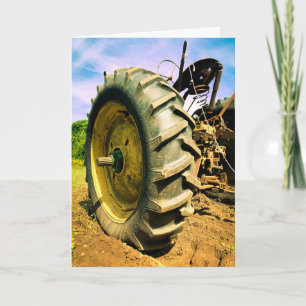 Old, Working, Green Tractor Postcard