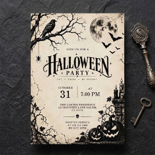Old World Antique Vintage Gothic Halloween Party Invitation