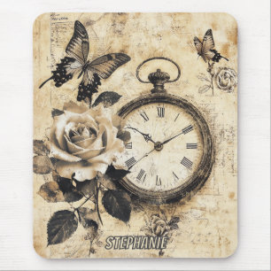 Old World Brown Botanical Compass Butterfly Mouse Mat