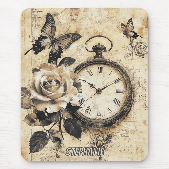 Old World Brown Botanical Compass Butterfly Mouse Mat (Front)