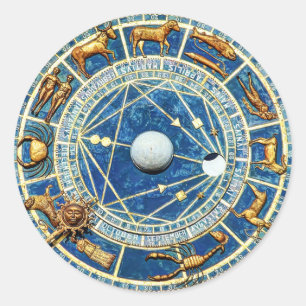 Old World Celestial Blue Zodiac Astrology Wheel Ma Classic Round Sticker