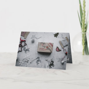 Old World charm, vintage box, ornaments, twine Card