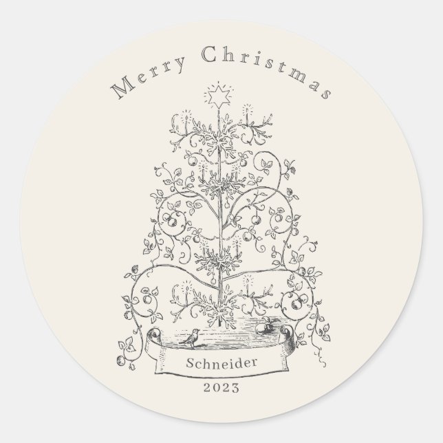 Old World Christmas Tree Name Classic Round Sticker (Front)