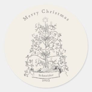 Old World Christmas Tree Name Classic Round Sticker