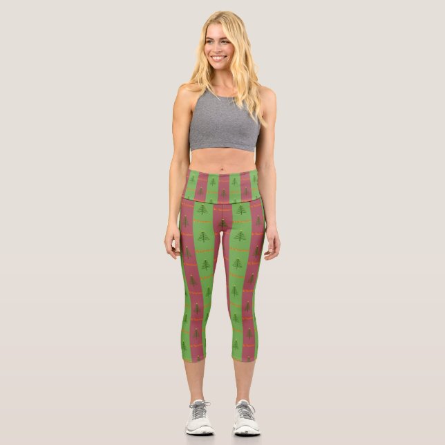 Old World Christmas Tree Pattern Evergreen Capri Leggings (Front)