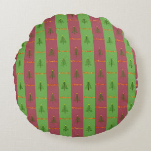 Old World Christmas Tree Pattern Evergreen Round Cushion