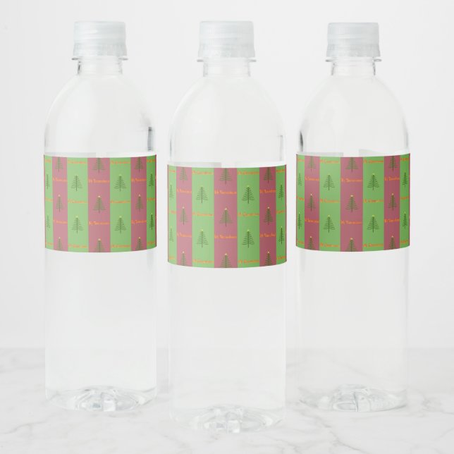 Old World Christmas Tree Pattern Evergreen Water Bottle Label (Bottles)
