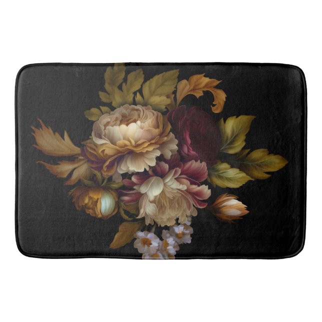 Old World Dark Floral Bouquet Bath Mat (Front)