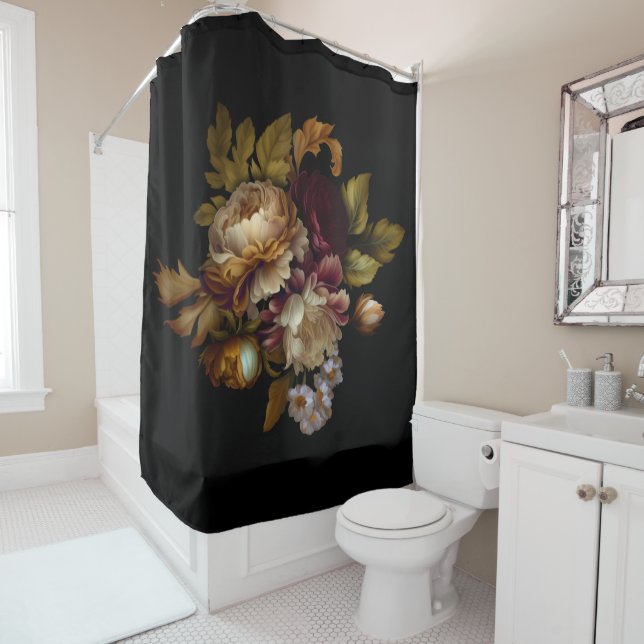 Old World Dark Floral Bouquet Shower Curtain (In Situ)