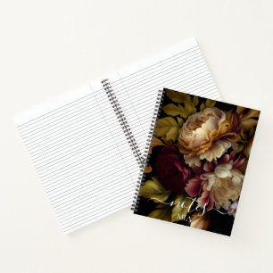 Old World Dark Floral Bouquet with Name Notebook