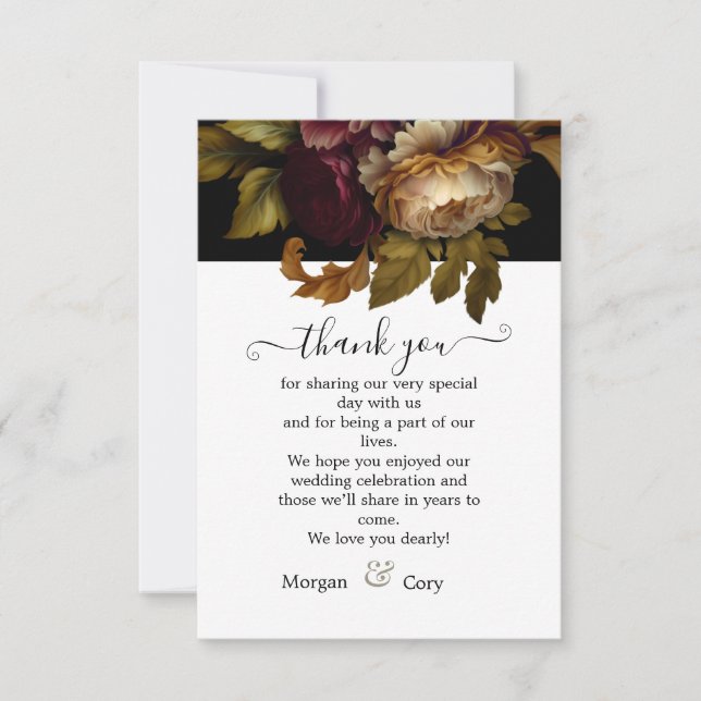 Old World Dark Floral Wedding Thank You (Front)