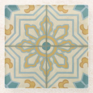 Old World Decorative Tile Pattern Glass Coaster