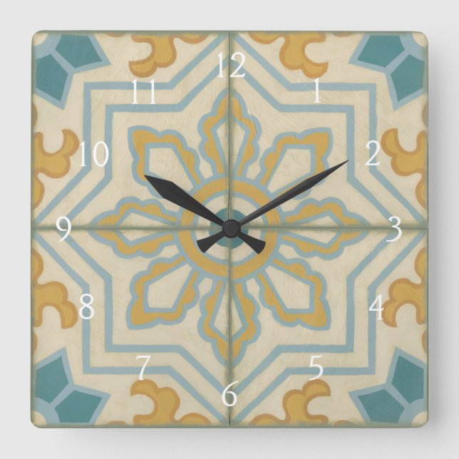Old World Decorative Tile Pattern Square Wall Clock (Front)
