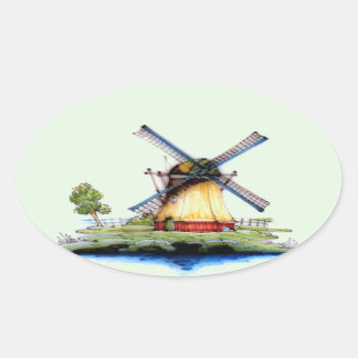 Old World Dutch Windmill Oval Sticker