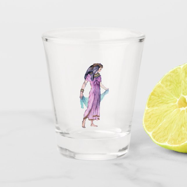 Old World Egyptian Woman Gold Trimmed Dress Scarf Shot Glass (Front)