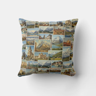 Old-World European Postcard Collage Pattern Cushion