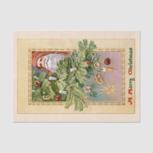 Old World Father Christmas and Decorated Tree Tissue Paper