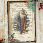 Old World Father Christmas & Sheet Music Decoupage<br><div class="desc">Lovely standing portrait of old world Father Christmas in blue robes with snow-covered tree,  antique Christmas sheet music on torn pages with holly and pine borders.</div>