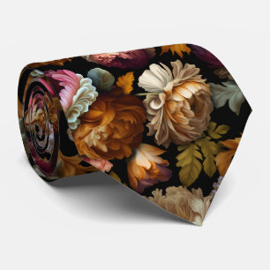 "Old World" Floral Elegance on Black Neck Tie