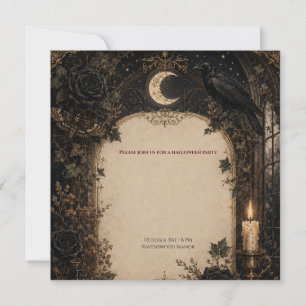 Old World Gothic Halloween Burgundy Roses, Ivy Invitation