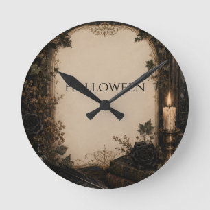 Old World Gothic Halloween Burgundy Roses, Ivy Round Clock