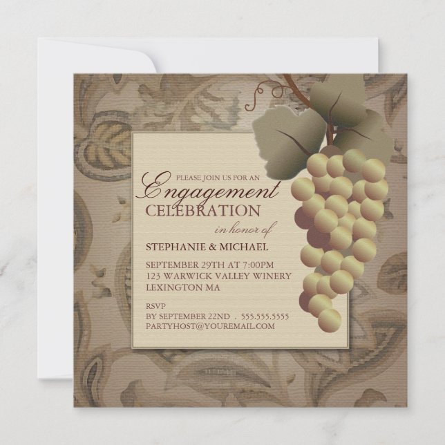 Old World Grapes Wine Themed Engagement Party Invitation (Front)