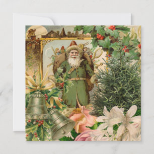 Old World Green Santa Christmas Collage Antique 
