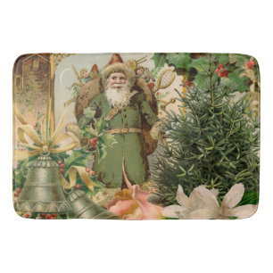 Old World Green Santa Christmas Collage Antique Bath Mat