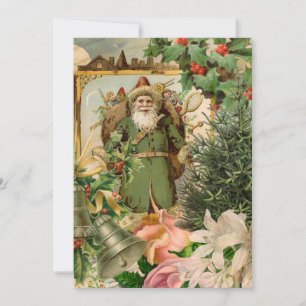 Old World Green Santa Christmas Collage Antique  Holiday Card