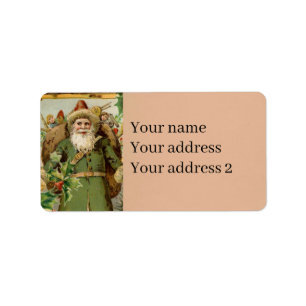 Old World Green Santa Christmas Collage Antique  Label