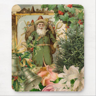 Old World Green Santa Christmas Collage Antique Mouse Mat