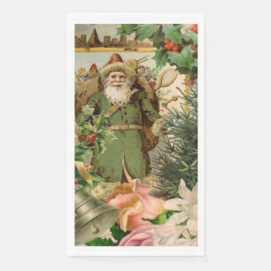 Old World Green Santa Christmas Collage Antique  Napkin