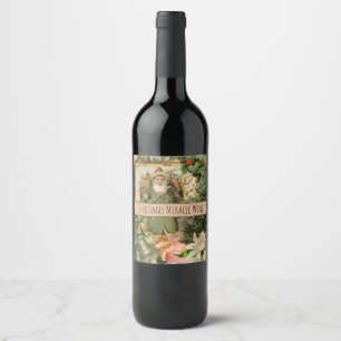 Old World Green Santa Christmas Collage Antique  Wine Label