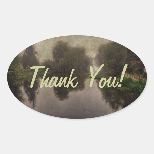 Old World Landscape Fine Art Painting Oval Sticker (Front)