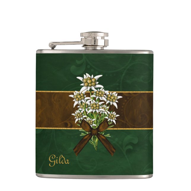 Old World Look Edelweiss Custom Flask (Front)