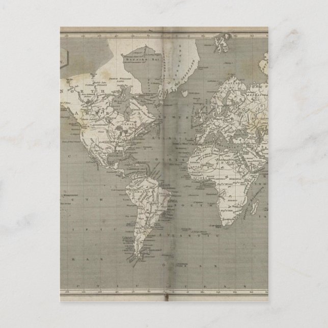 Old world map 1820 postcard (Front)