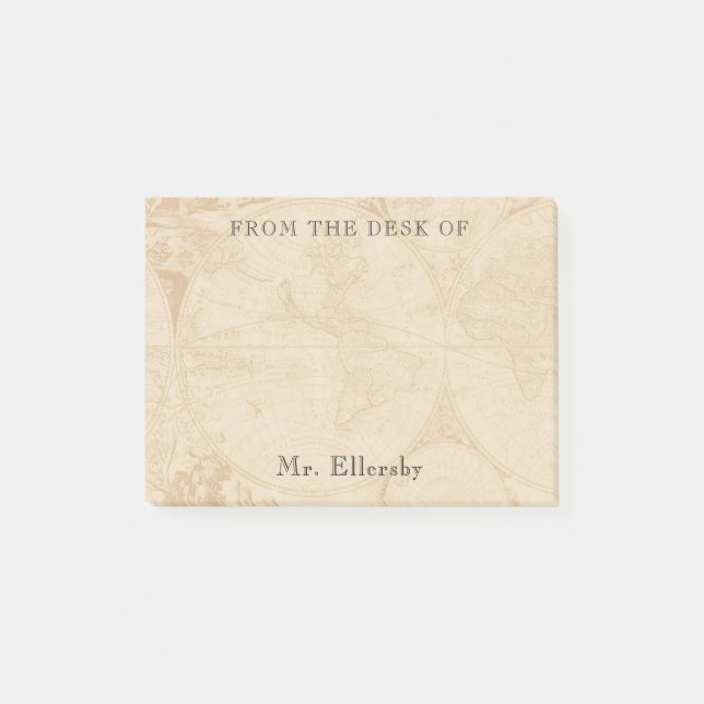 Old World Map Add Name 4x3 Post-it Notes (Front)