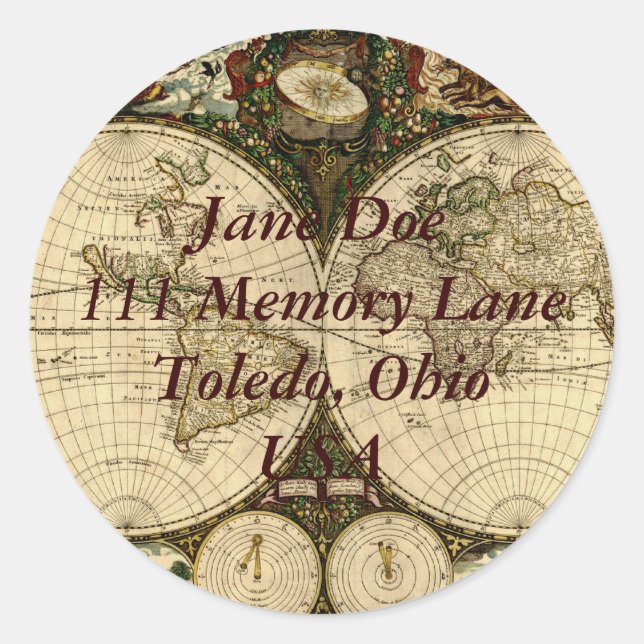 Old World Map  Address Sticker (Front)