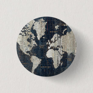 Old World Map Blue 3 Cm Round Badge