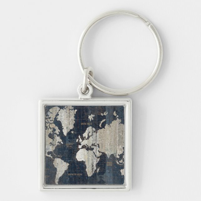 Old World Map Blue Key Ring (Front)