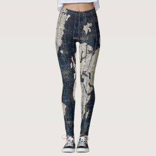 Old World Map Blue Leggings