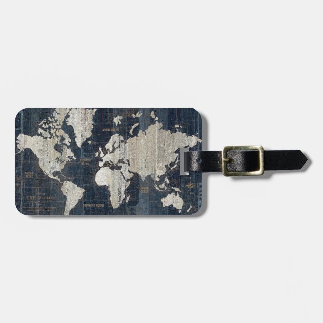 Old World Map Blue Luggage Tag (Front Horizontal)